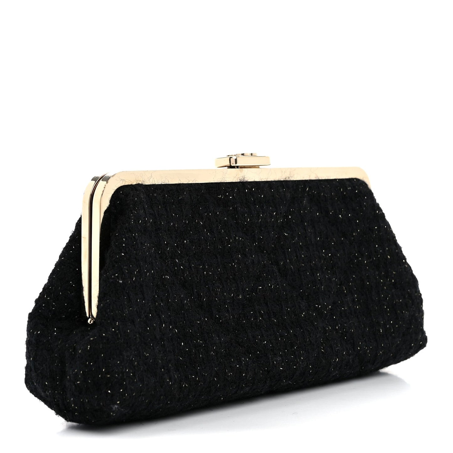 Tweed Quilted Kiss Lock Clutch Black