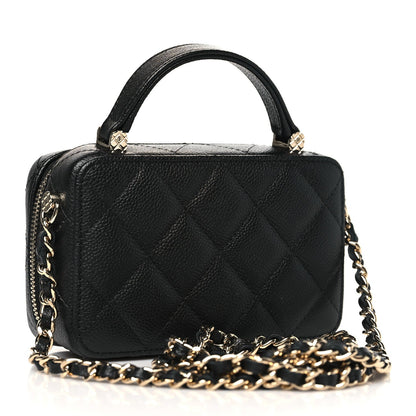 Caviar Quilted Small Top Handle Vanity Case Black