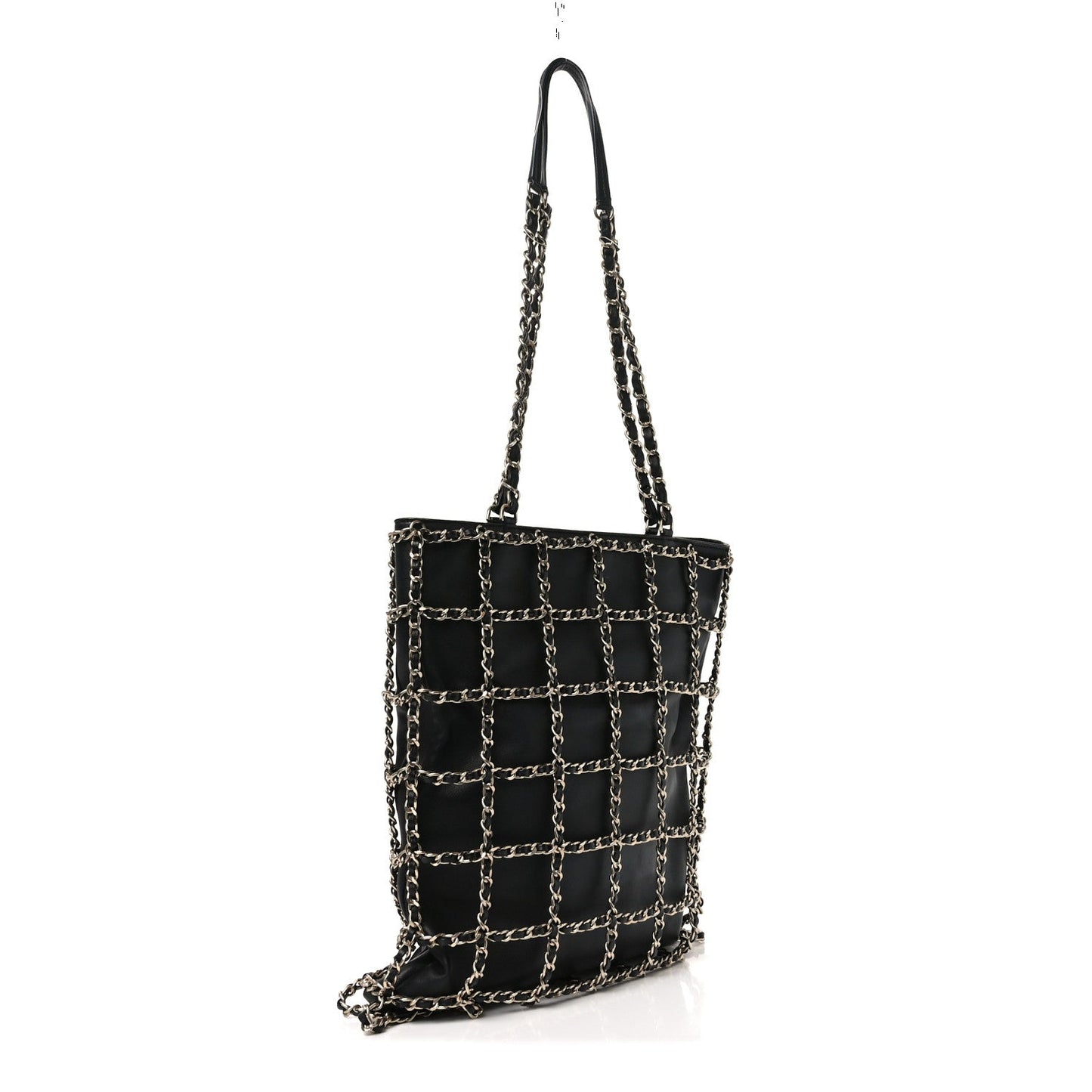 Lambskin Large Shopping Chain Tote Black