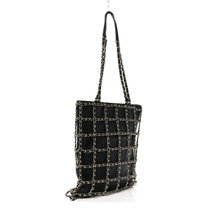 Lambskin Large Shopping Chain Tote Black