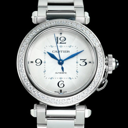 pasha 35mm automatic steel white dial diamond bezel