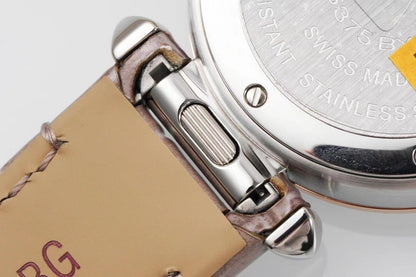 pasha 30mm quartz pink gold white dial light brown leather