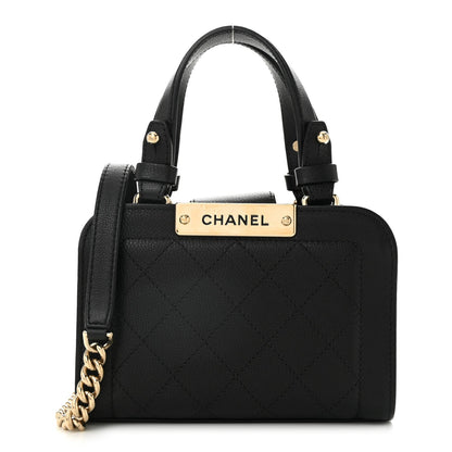 Grained Calfskin Stitched Mini Label Click Shopper Tote Black