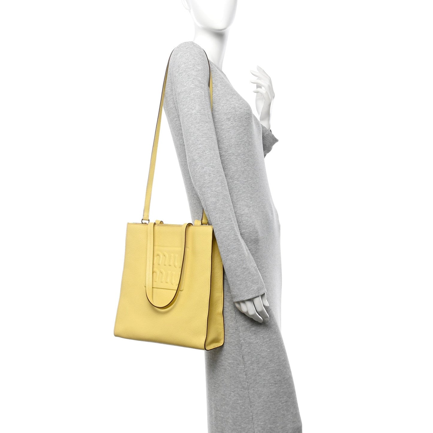 Goatskin Logo Embossed Shopping Tote Limone