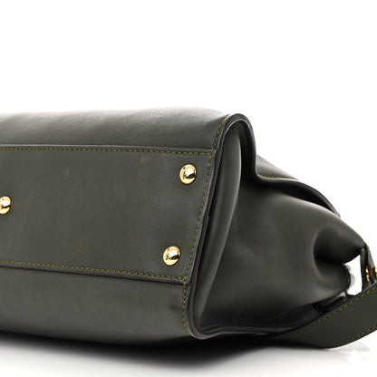 Vitello Seta Shiny Nappa Medium Peekaboo Iconic Satchel Verde Prato Makeup