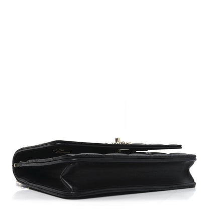 Lambskin Quilted Crystal Handle Wallet On Chain WOC Black