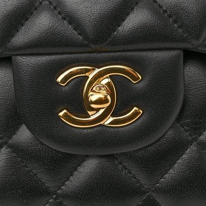 Lambskin Quilted Jumbo Double Flap Black