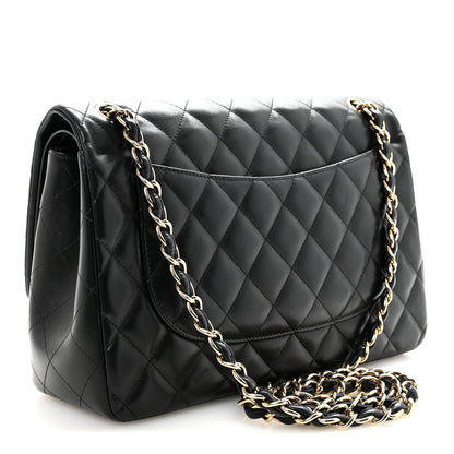 Lambskin Quilted Jumbo Double Flap Black