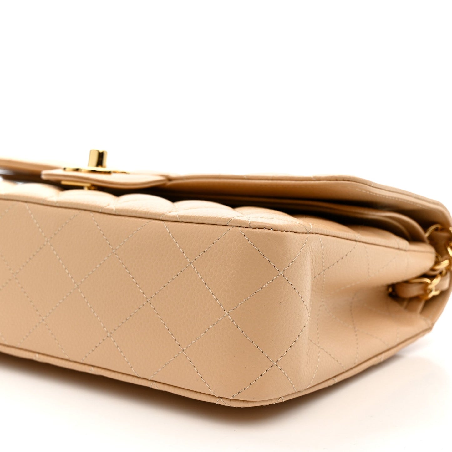 Caviar Quilted Medium Double Flap Beige