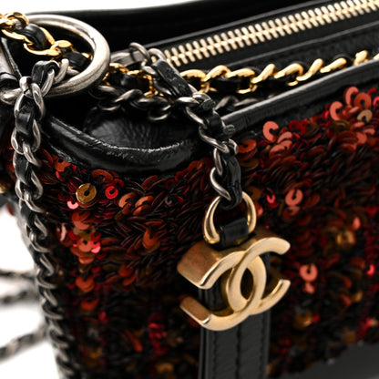 Sequin Calfskin Small Gabrielle Hobo Red Black