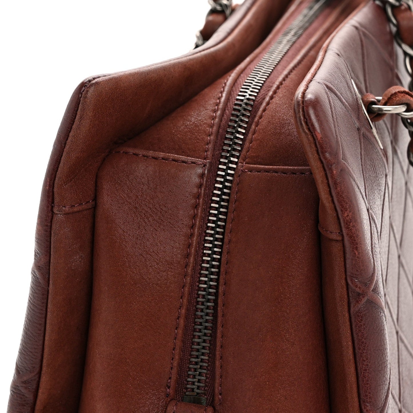 Calfskin Diamond Embossed Large CC Zip Shopping Tote Burgundy