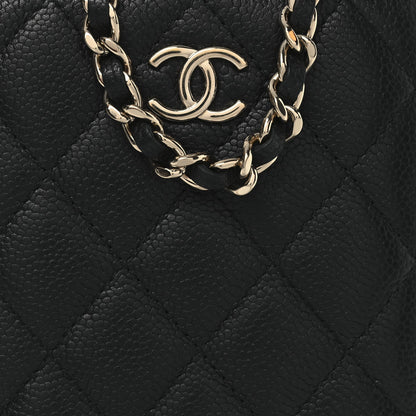 Caviar Quilted Small Vertical Coco Beauty Vanity Case With Chain Black