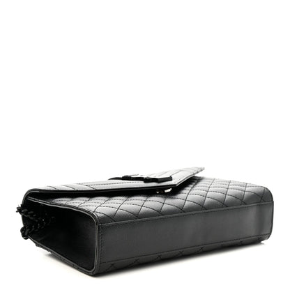 Grain De Poudre Textured Mixed Matelasse Triquilt Medium Monogram Monochrome Satchel Black