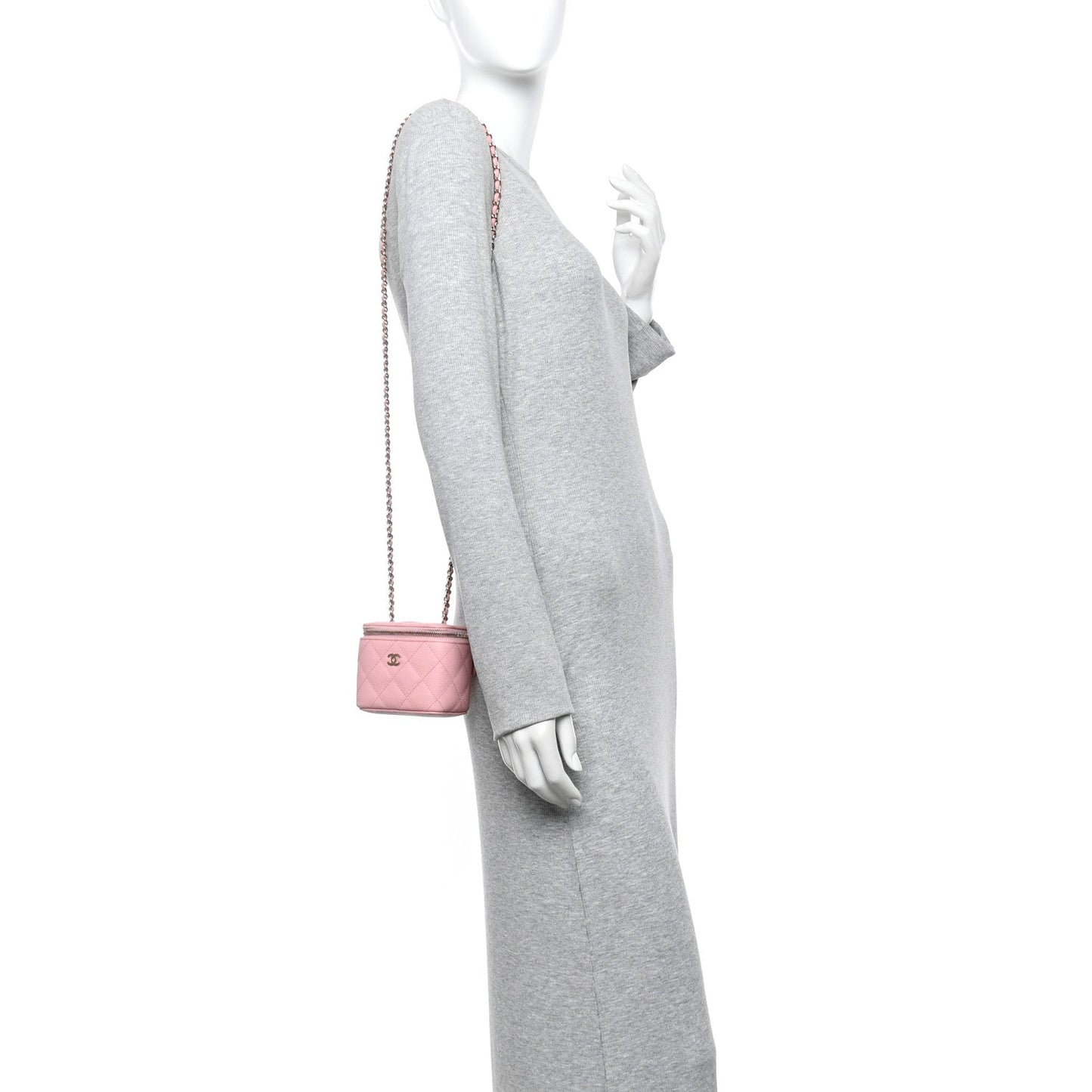 Caviar Quilted Mini Vanity Case With Chain Pink