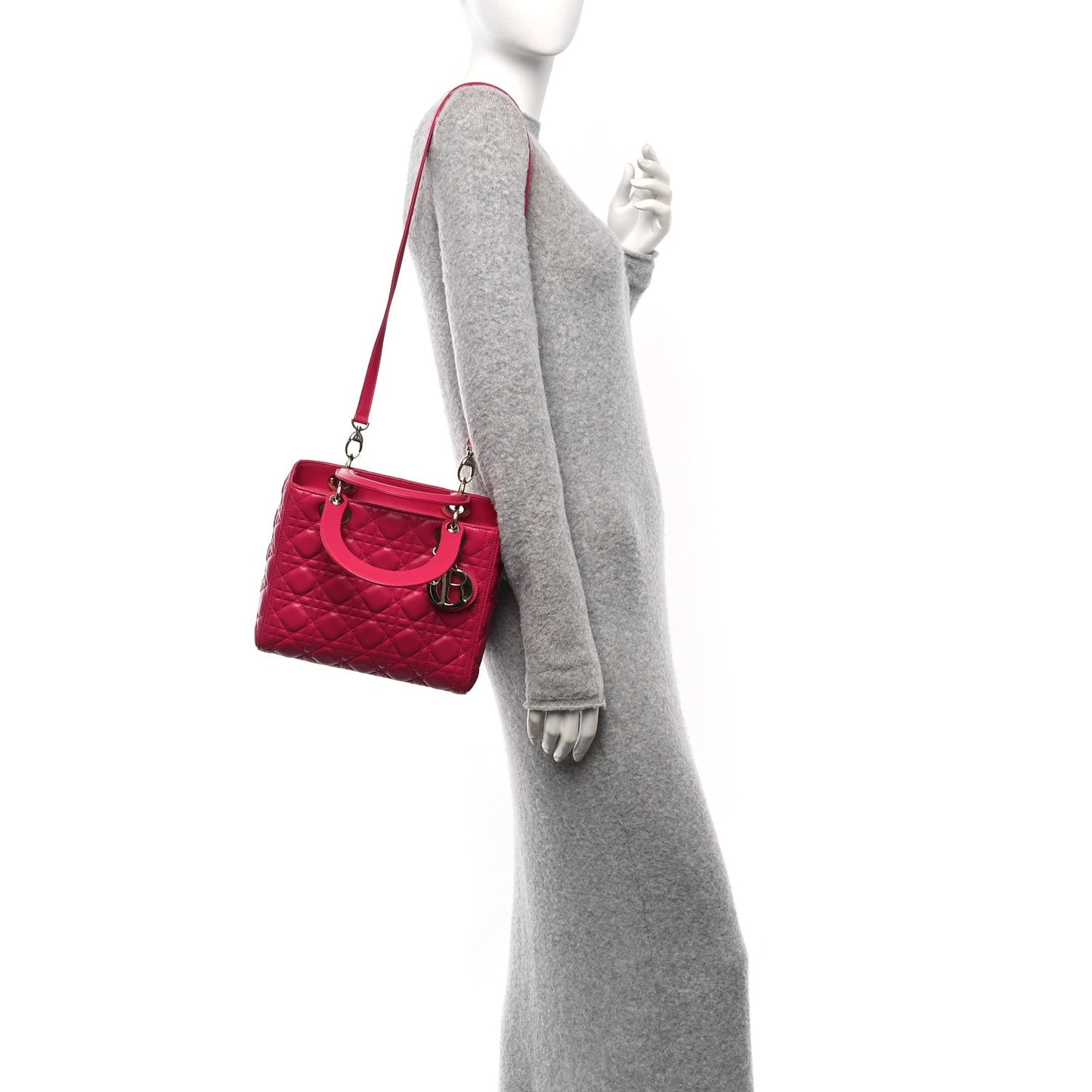 Lambskin Cannage Medium Lady Dior Fuchsia