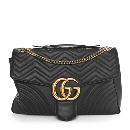 Calfskin Matelasse Maxi GG Marmont Top Handle Shoulder Bag Black
