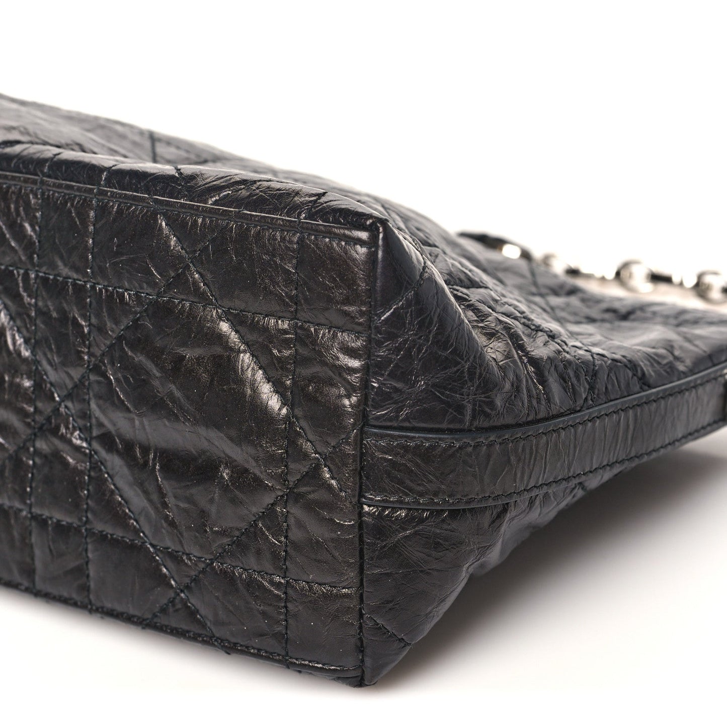 Crinkled Calfskin Macrocannage DiorStar Hobo Bag Black