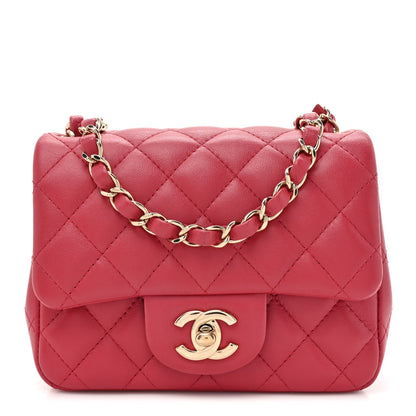Lambskin Quilted Mini Square Flap Dark Pink