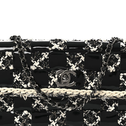 Tweed Patent Quilted Rectangular Flap Black White