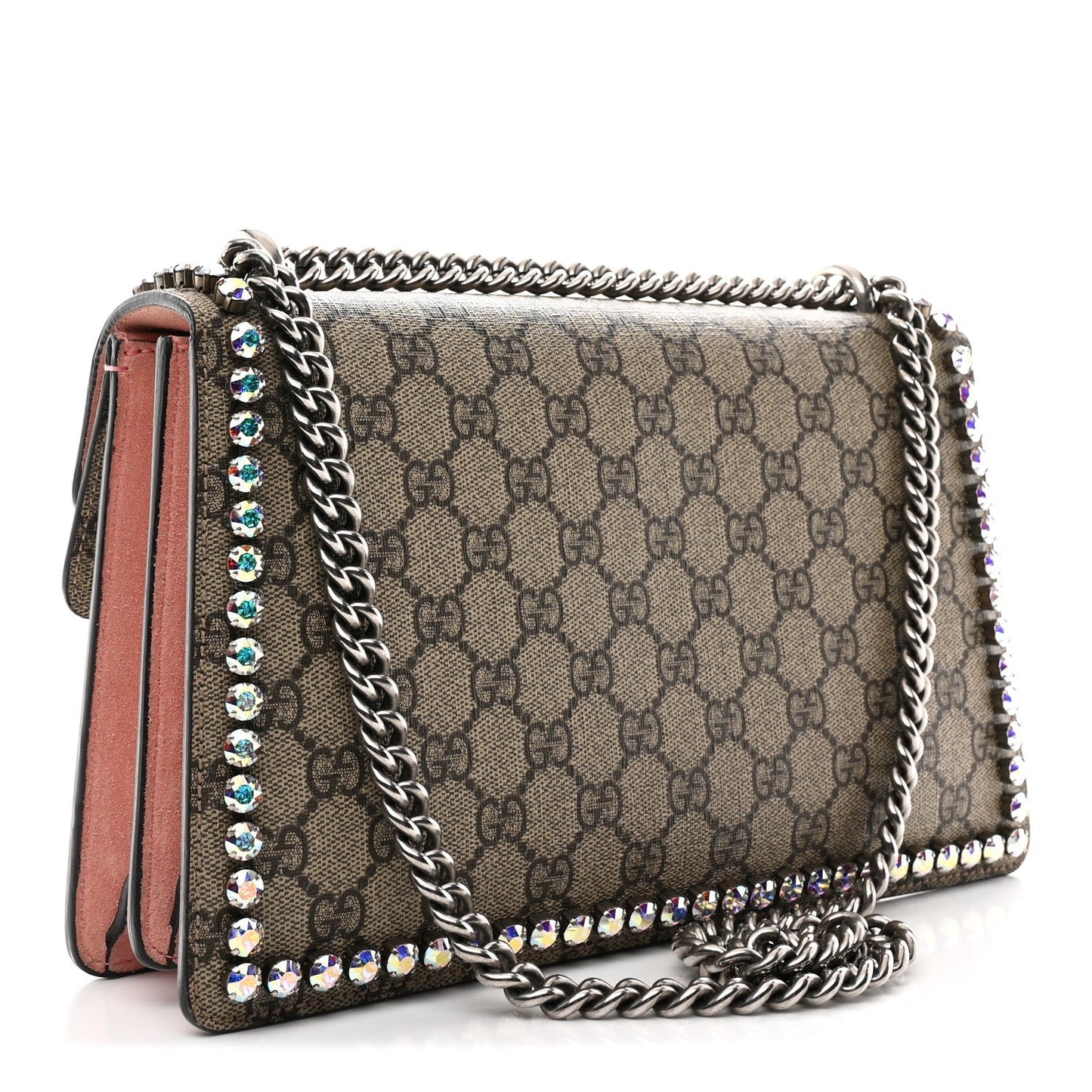 GG Supreme Monogram Suede Crystal Small Dionysus Shoulder Bag Beige Ebony Light Peonia
