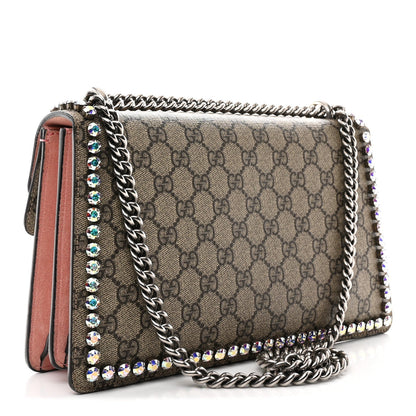 GG Supreme Monogram Suede Crystal Small Dionysus Shoulder Bag Beige Ebony Light Peonia