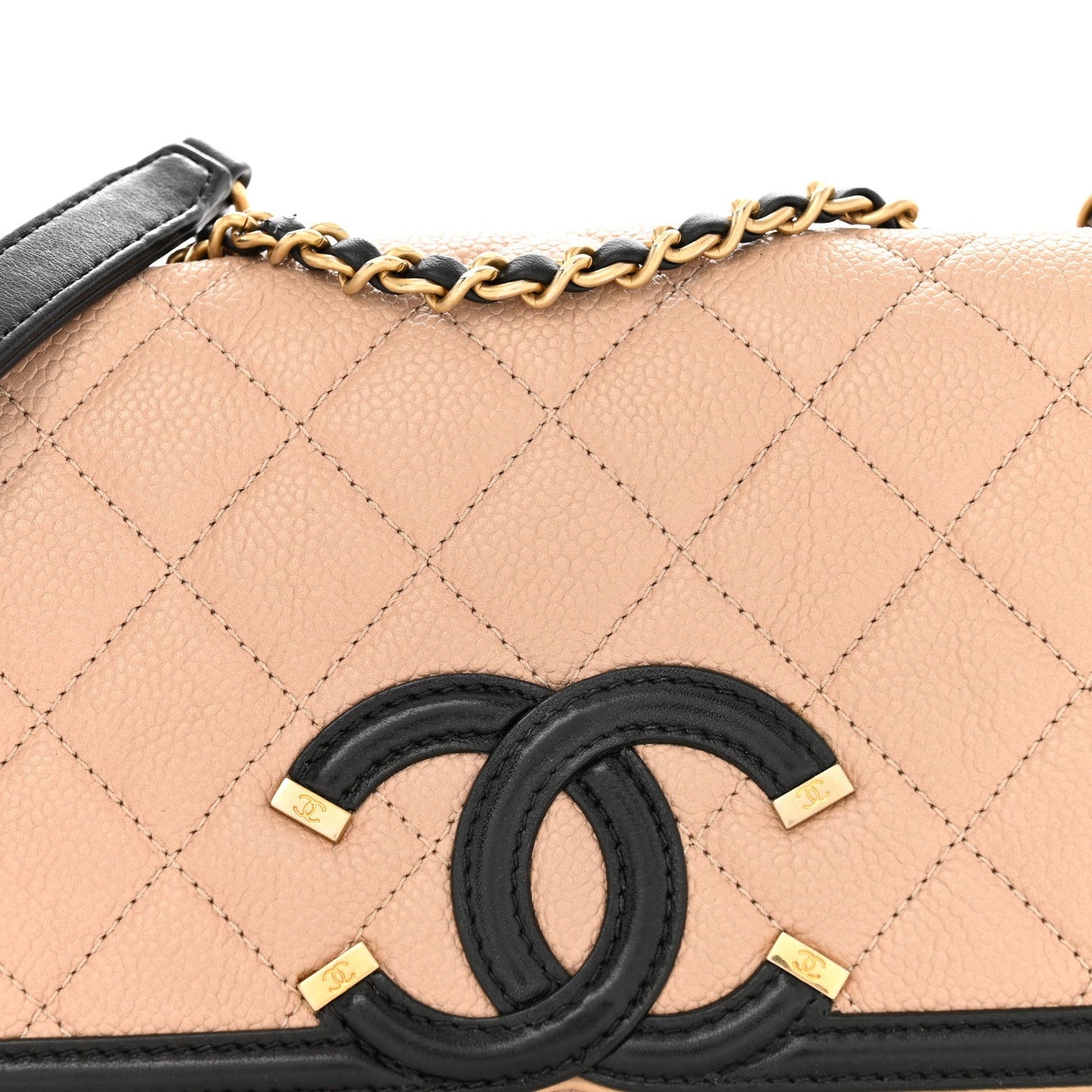 Caviar Quilted Small CC Filigree Flap Beige Black