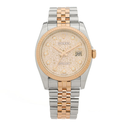 Stainless Steel 18K Everose Gold Diamond 36mm Oyster Perpetual Datejust Watch Pink Jubilee 116231