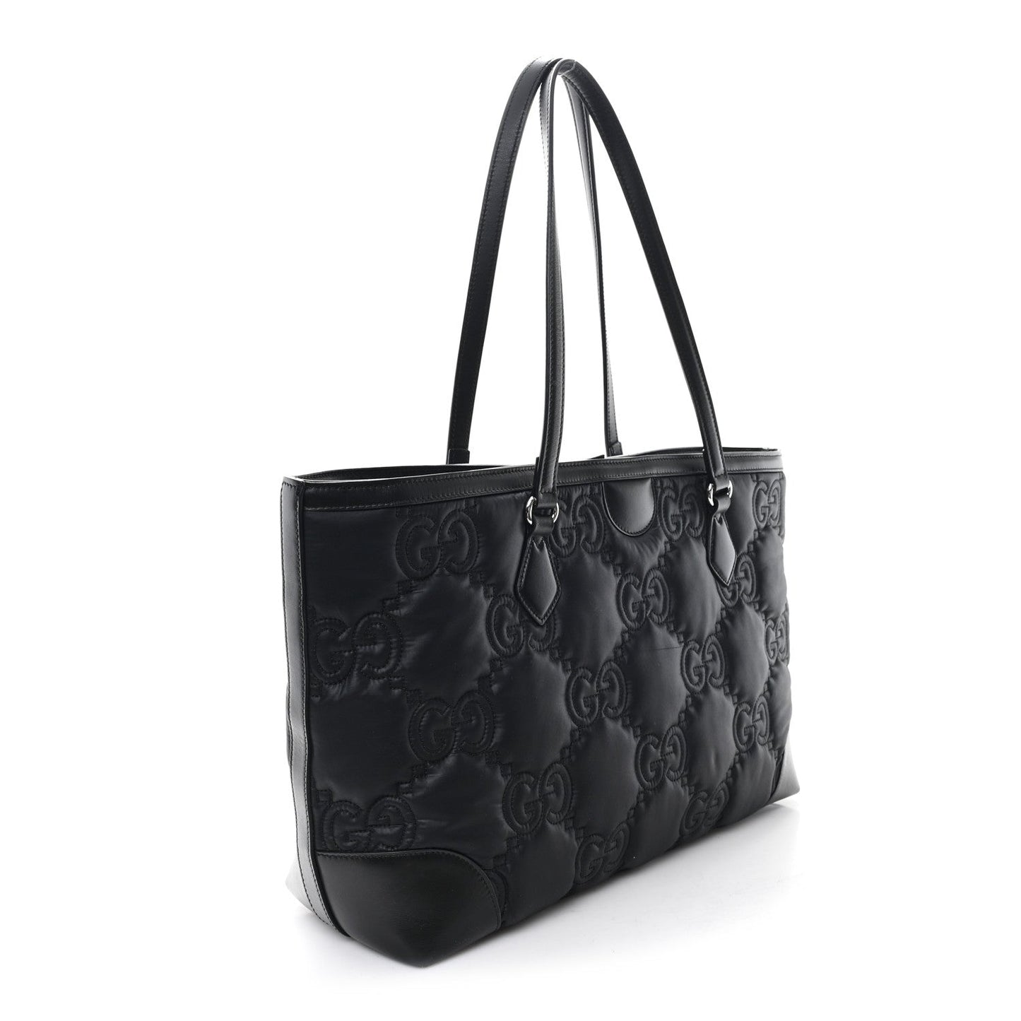 Nylon Calfskin Enamel GG Matelasse Medium Ophidia Shopping Tote Black