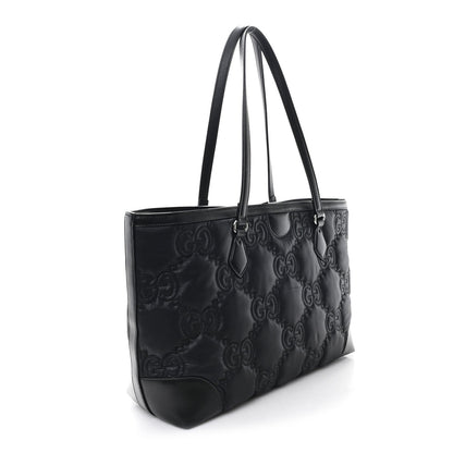 Nylon Calfskin Enamel GG Matelasse Medium Ophidia Shopping Tote Black
