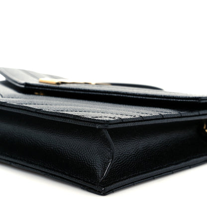 Grain De Poudre Matelasse Chevron Monogram Envelope Chain Wallet Black