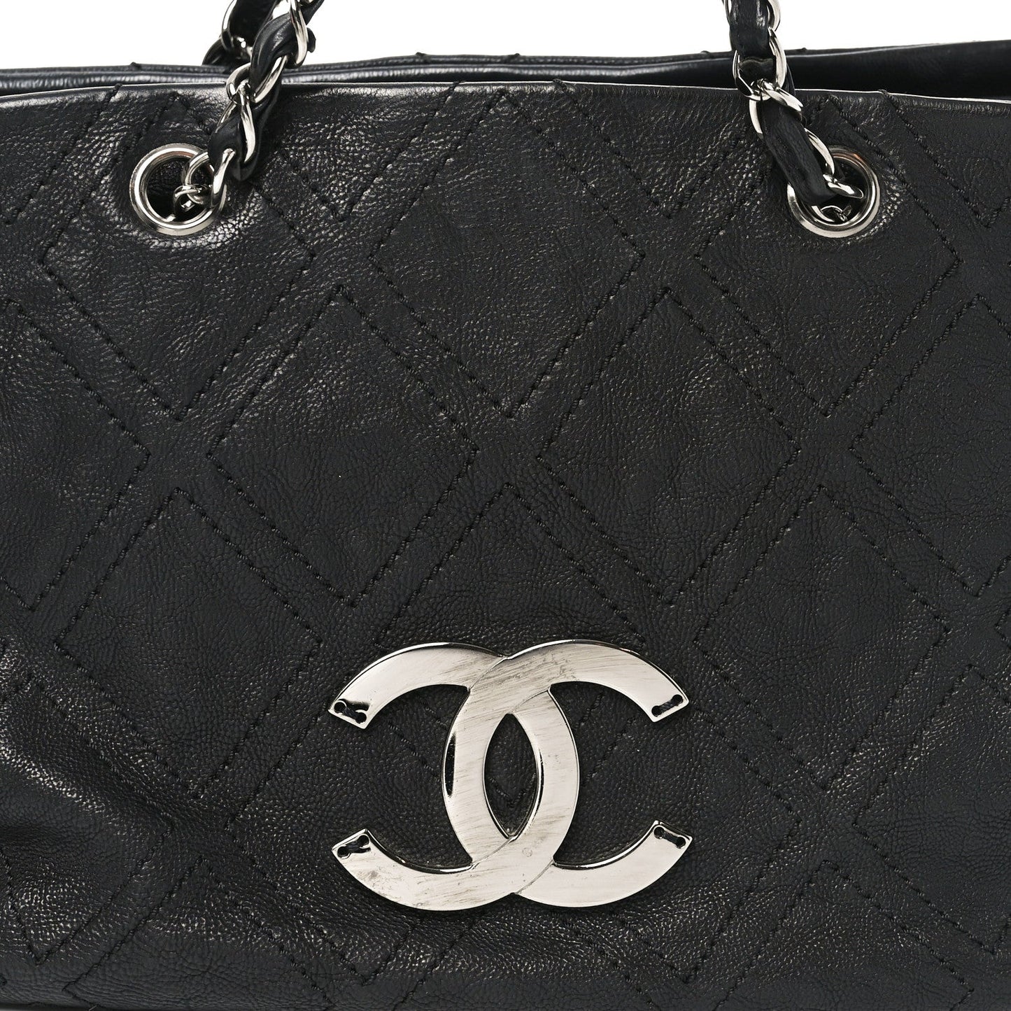 Calfskin Large Diamond Stitch Tote Black