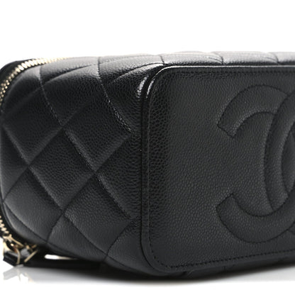 Caviar Quilted Small Vanity Case With Chain Black
