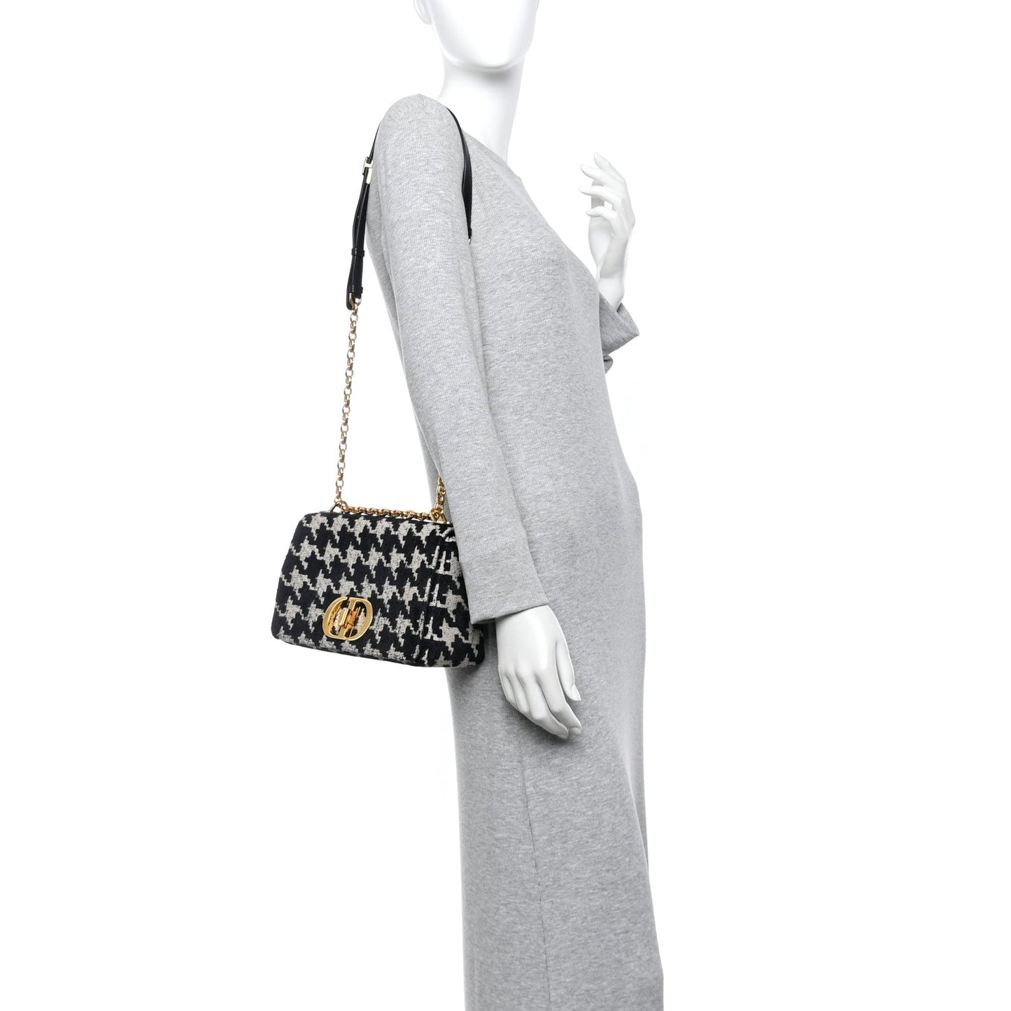 Tweed Houndstooth Medium Caro Bag Black Beige