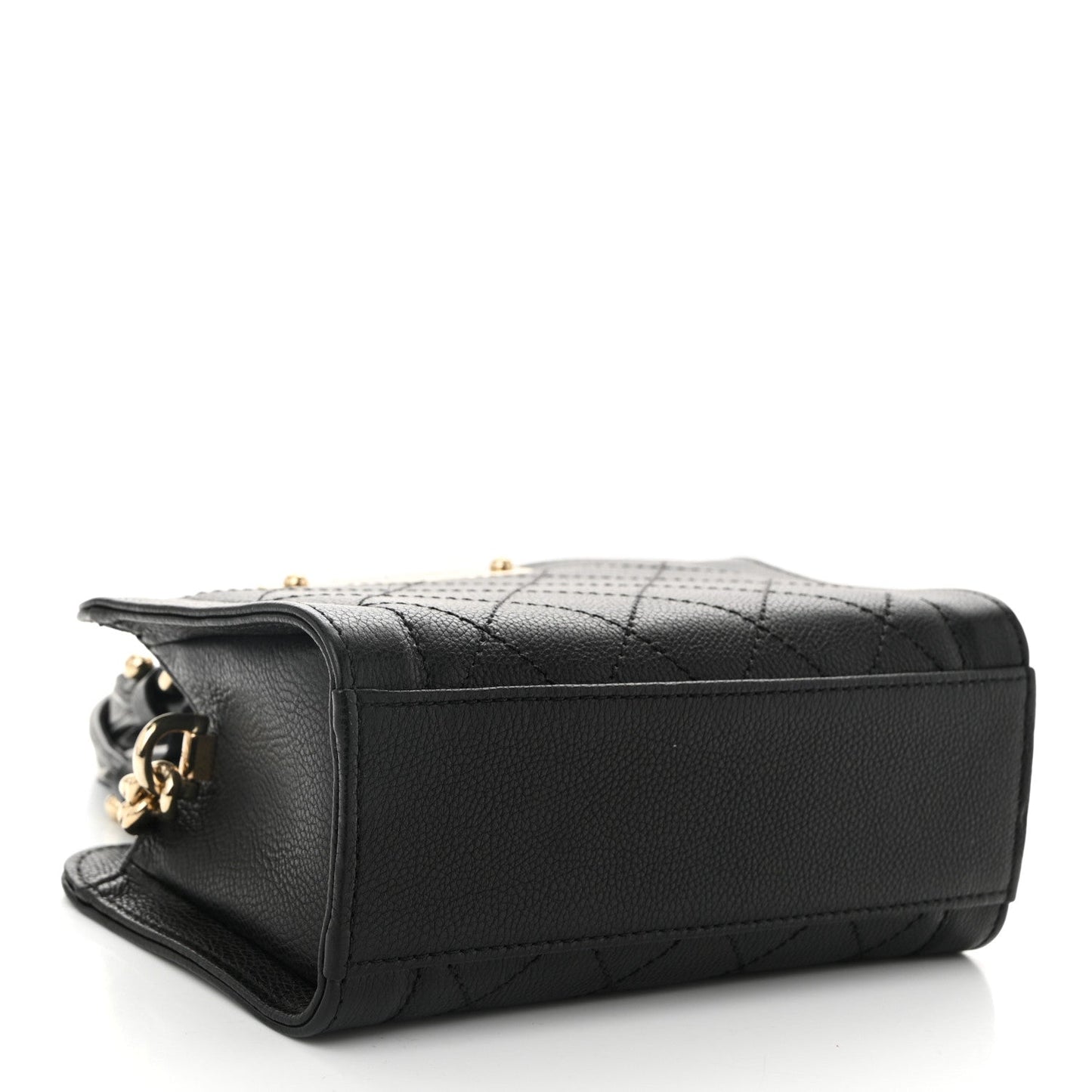 Grained Calfskin Stitched Mini Label Click Shopper Tote Black