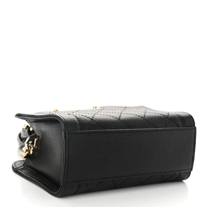 Grained Calfskin Stitched Mini Label Click Shopper Tote Black