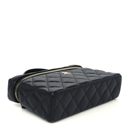 Caviar Quilted Top Handle Slim Vanity With Chain Black