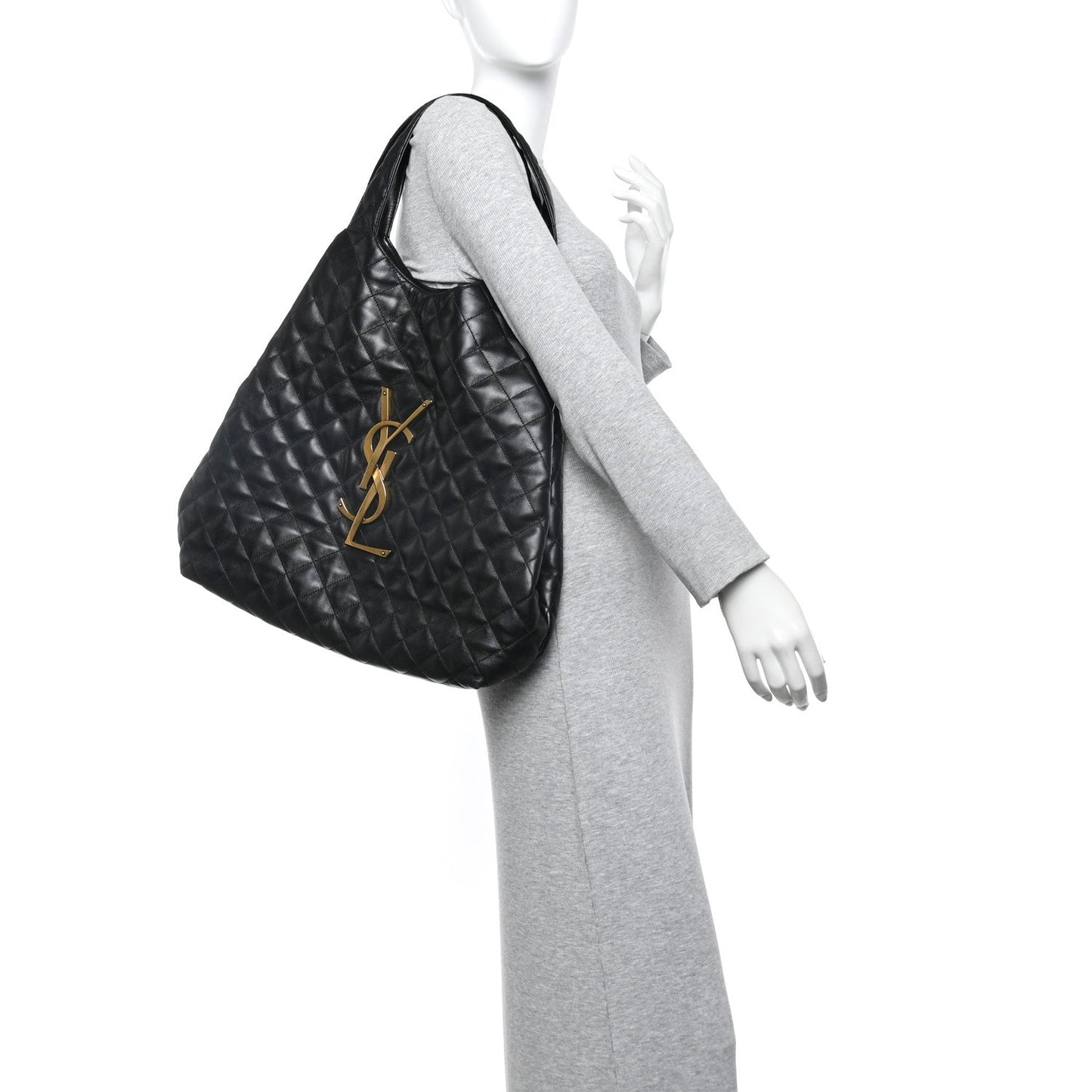 Lambskin Quilted Maxi Icare Shopping Tote Black