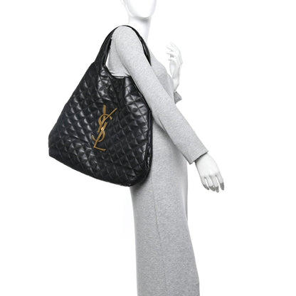 Lambskin Quilted Maxi Icare Shopping Tote Black