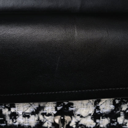 Tweed Quilted Medium Double Flap Black Ecru White