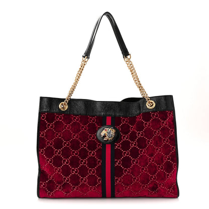 Velvet GG Monogram Large Rajah Chain Tote Red Cipria Black