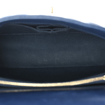Aged Calfskin Chevron Quilted Small Coco Handle Flap Blue