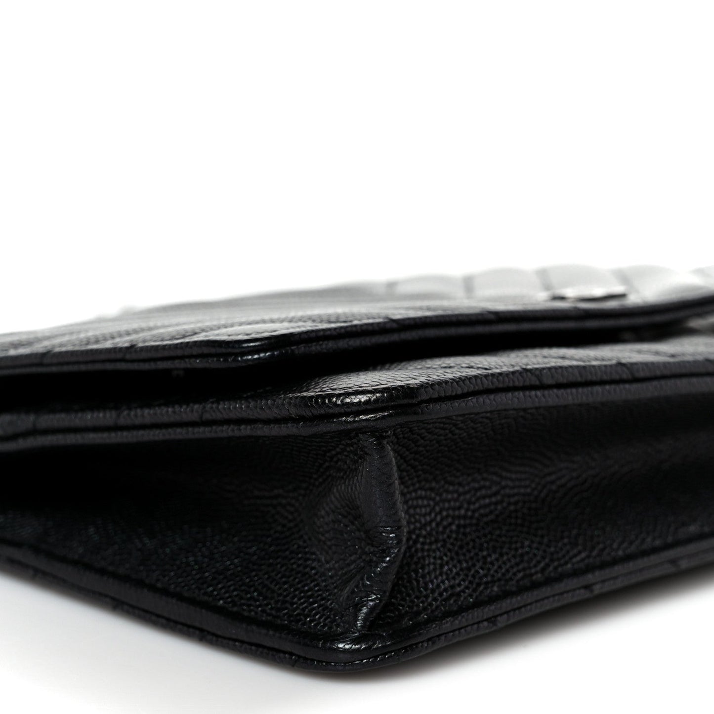 Iridescent Caviar Chevron Quilted Wallet On Chain WOC Black