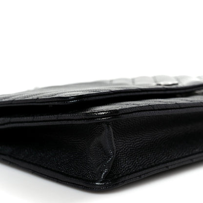 Iridescent Caviar Chevron Quilted Wallet On Chain WOC Black