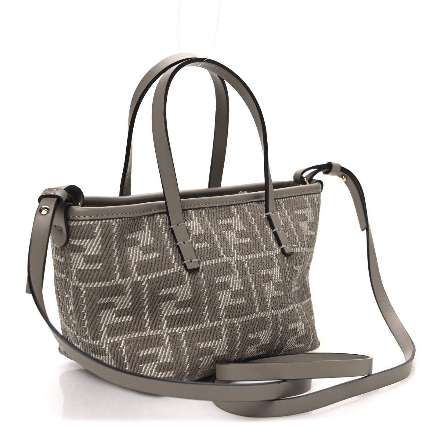 Denim Jacquard FF Effect Vitello Grace Mini Roll Tote Dove White Dove