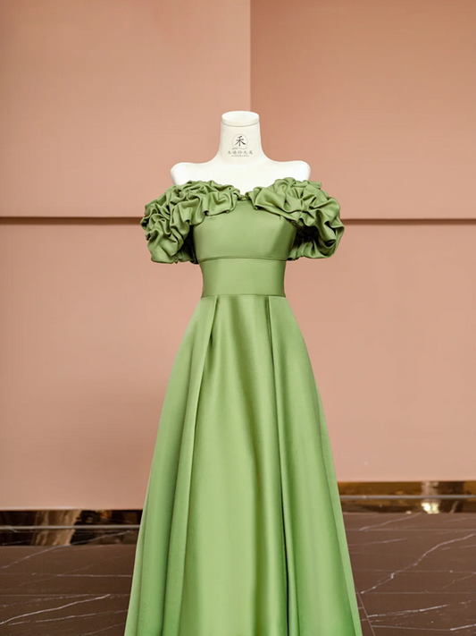 Green off-shoulder fitted long ball gown R8414