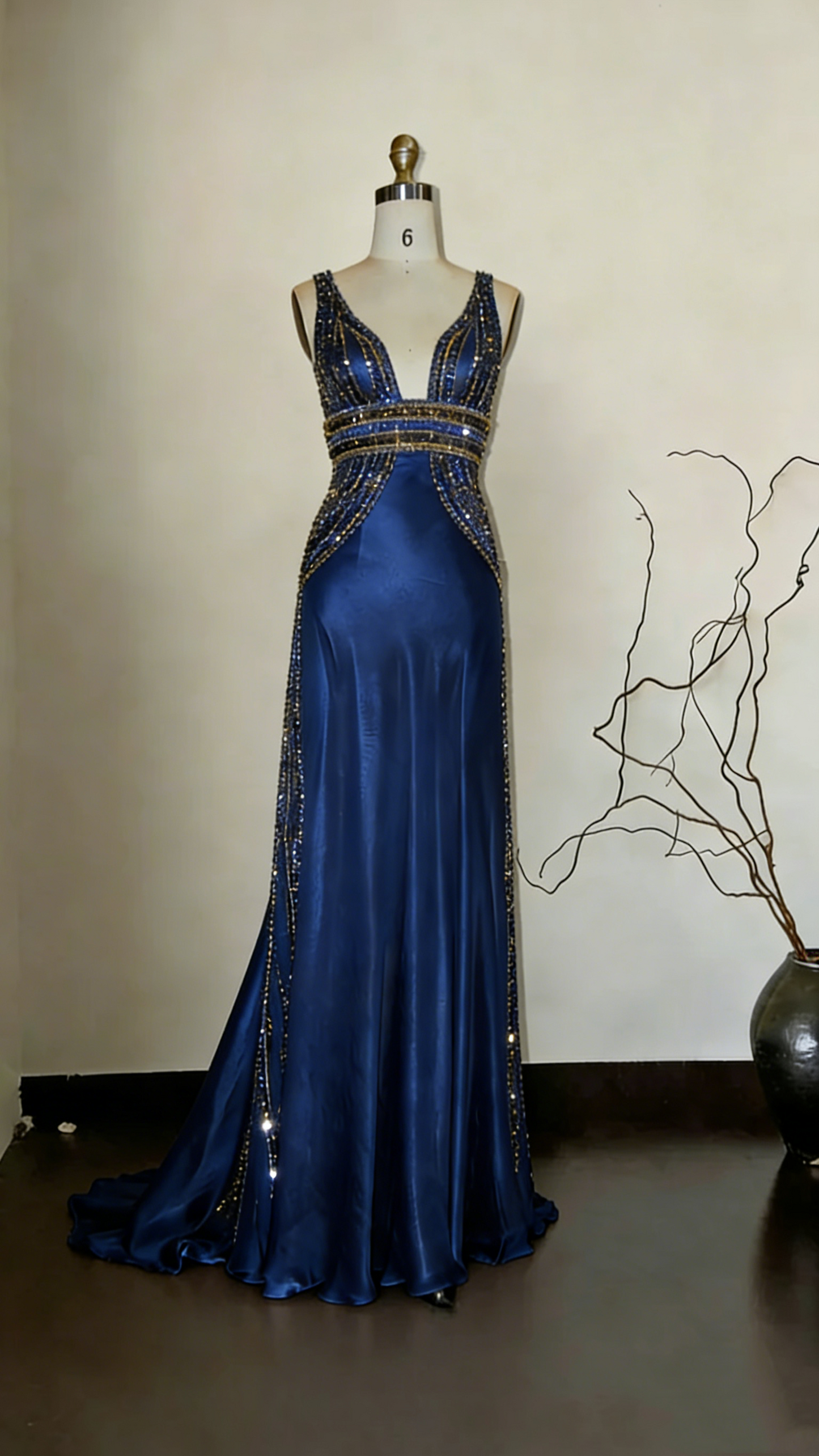 Gorgeous Sleeveless Beaded Champagne Evening Dresses Long Mermaid Party Dress SP1685
