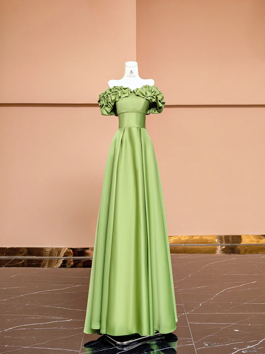 Green off-shoulder fitted long ball gown R8414
