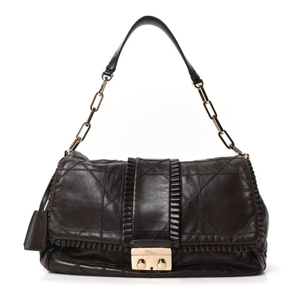 Lambskin Cannage Ruffle New Lock Flap Dark Brown