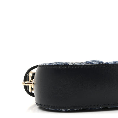 Denim GG Monogram Mini Moon Side Shoulder Bag Blue