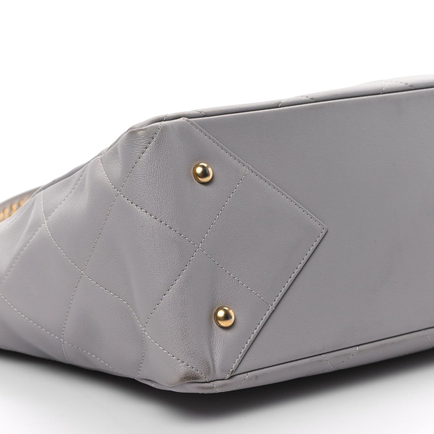 Calfskin Quilted Book Pocket Shopping Tote Grey